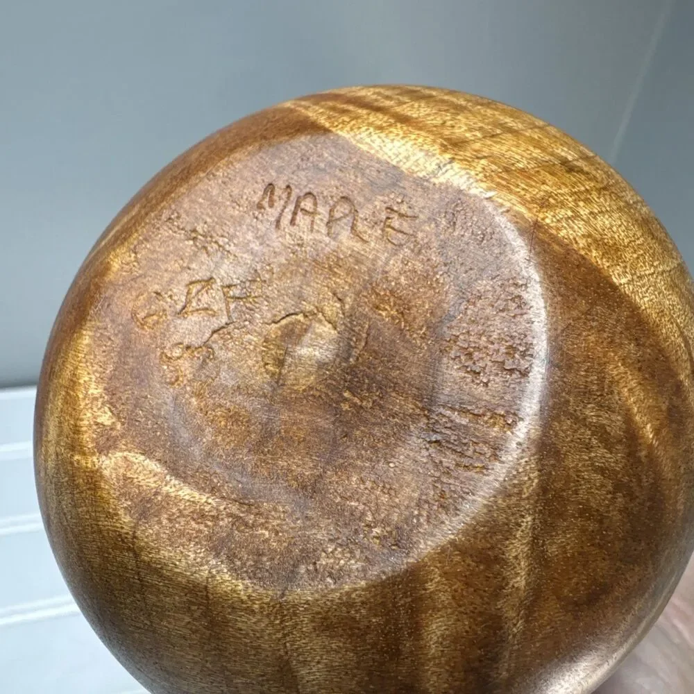 Vintage Hand Turned Maple Wood Weed Pot Bud Vase 10.25” Figured Burl Signed GRF